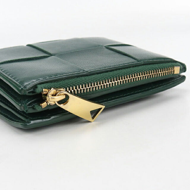 中古 ボッテガヴェネタ 二折財布 レディース ブランド BOTTEGA VENETA スモールカセット ファスナーウォレット グリーン 財布 USDBO105265011