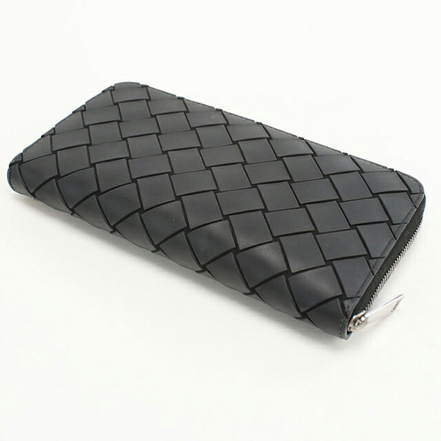 中古 ボッテガヴェネタ 長財布ラウンドファスナー メンズ ブランド BOTTEGA VENETA イントレチャート ジップアラウンドウォレット ブラック USDBO105422011