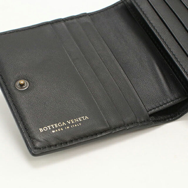 中古 ボッテガ・ヴェネタ 二つ折り財布 二折財布 メンズ ブランド BOTTEGA VENETA イントレチャート レザー ブラック USDBO113161011