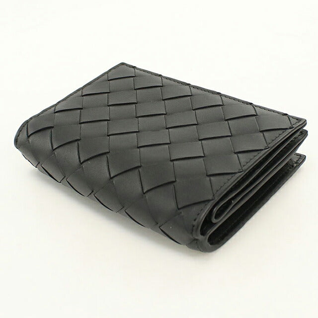 中古 ボッテガ・ヴェネタ 二つ折り財布 二折財布 コンパクト メンズ ブランド BOTTEGA VENETA イントレチャート レザー ブラック USDBO117630011