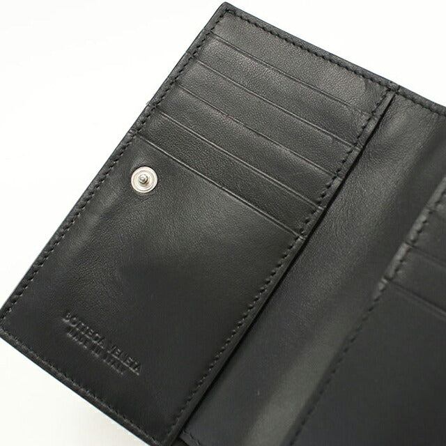 中古 ボッテガ・ヴェネタ 二つ折り財布 二折財布 コンパクト メンズ ブランド BOTTEGA VENETA イントレチャート レザー ブラック USDBO117630011