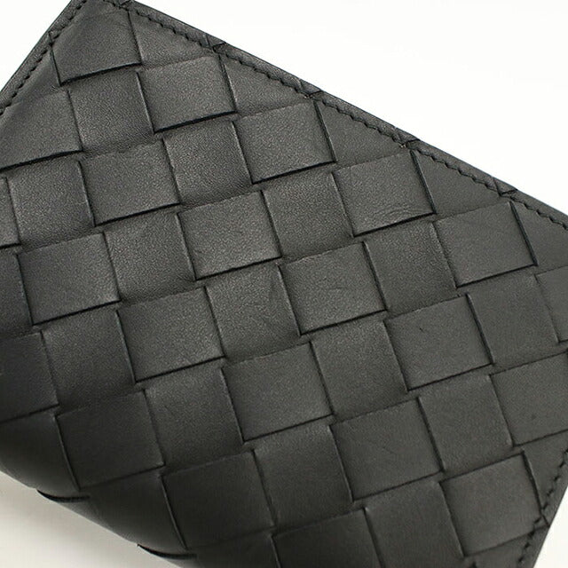 中古 ボッテガ・ヴェネタ 二つ折り財布 二折財布 コンパクト メンズ ブランド BOTTEGA VENETA イントレチャート レザー ブラック USDBO117630011
