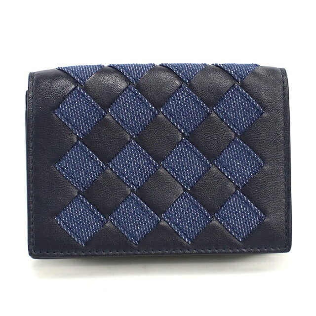 中古 ボッテガ・ヴェネタ 名刺入れ ユニセックス ブランド BOTTEGA VENETA イントレチャート ビジネスカードケース レザー ブラック USDBO118015011