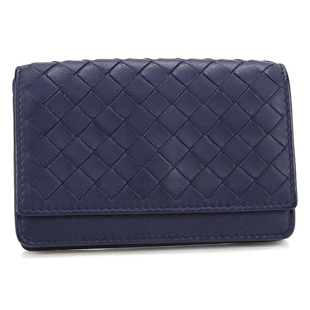 中古 ボッテガ・ヴェネタ 名刺入れ ユニセックス ブランド BOTTEGA VENETA イントレチャート ビジネスカードケース ネイビー USDBO118367011
