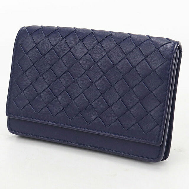 中古 ボッテガ・ヴェネタ 名刺入れ ユニセックス ブランド BOTTEGA VENETA イントレチャート ビジネスカードケース ネイビー USDBO118367011