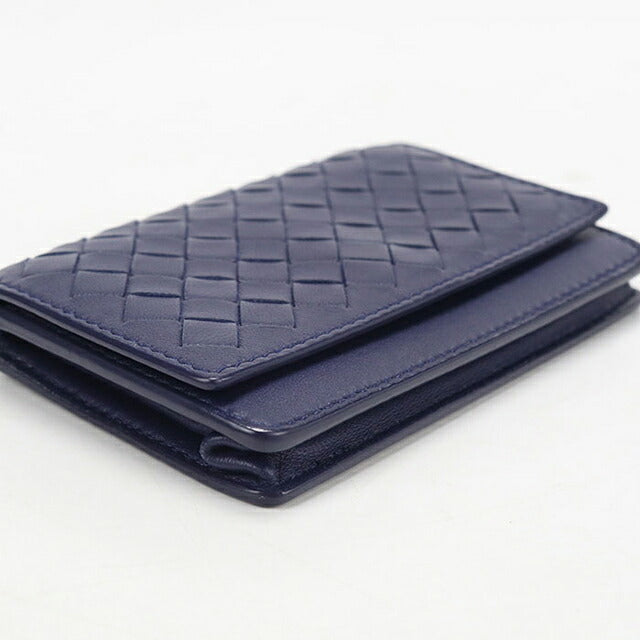 中古 ボッテガ・ヴェネタ 名刺入れ ユニセックス ブランド BOTTEGA VENETA イントレチャート ビジネスカードケース ネイビー USDBO118367011