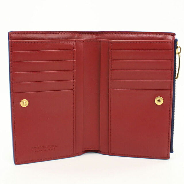 中古 ボッテガ・ヴェネタ 二つ折り財布 二折財布 コンパクト レディース ブランド BOTTEGA VENETA カセット 二つ折りウォレット ネイビー USDBO118603011