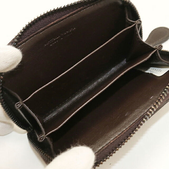 中古 ボッテガ・ヴェネタ 小銭入れ ユニセックス ブランド BOTTEGA VENETA イントレチャート ジップコインケース ブラウン USDBO120169011