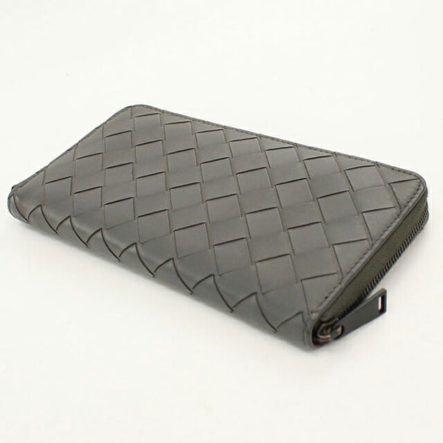 中古 ボッテガ・ヴェネタ 長財布ラウンドファスナー メンズ ブランド BOTTEGA VENETA イントレチャート ジップアラウンドウォレット レザー グレー USDBO121313011