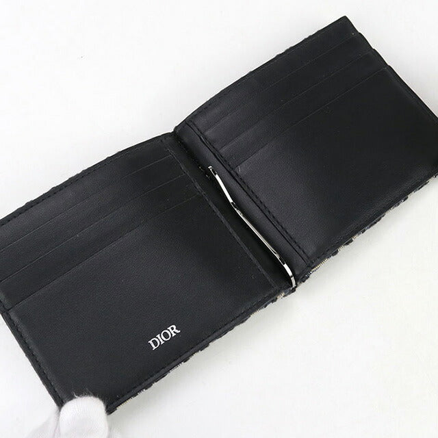 中古 ディオール 二折財布 メンズ ブランド Dior マネークリップ付き ウォレット 2ESBH069YSE_H05E ネイビー 財布 USDCD100280011