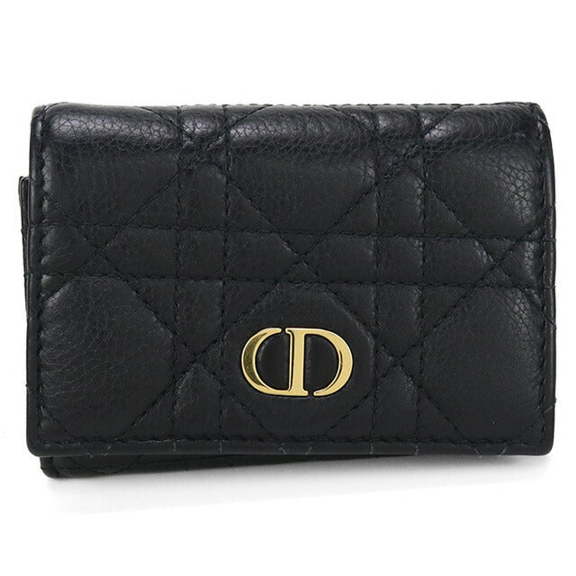 中古 ディオール 二折財布 レディース ブランド Dior CARO グリシン ウォレット S5132UWHC_M900 ブラック 財布 USDCD100281011