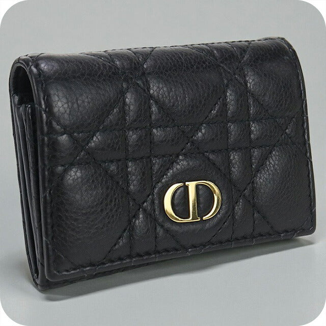 中古 ディオール 二折財布 レディース ブランド Dior CARO グリシン ウォレット S5132UWHC_M900 ブラック 財布 USDCD100281011