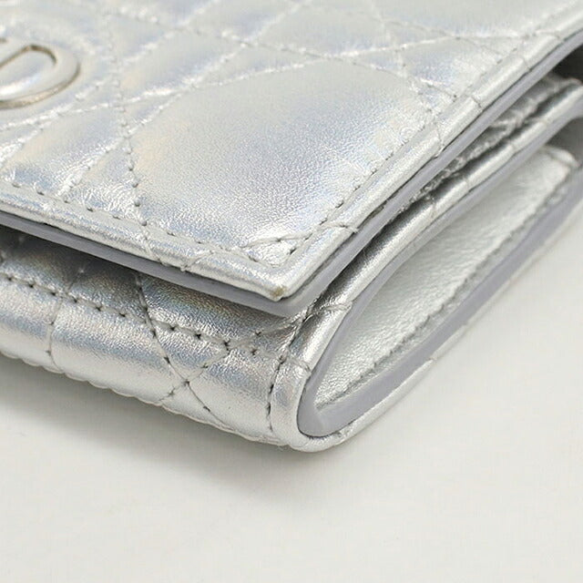 中古 ディオール 二つ折り財布 レディース ブランド Dior ディオール カロ グリシンウォレット S5132UWHC シルバー 財布 USDCD103677011