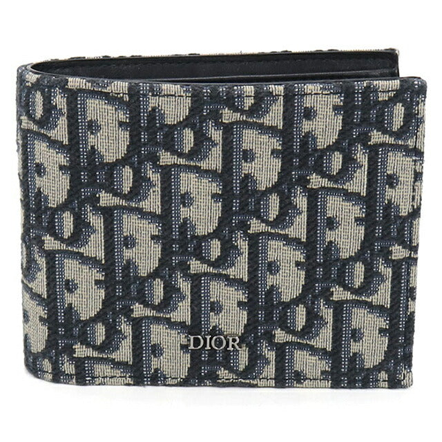 中古 ディオール 二折財布 メンズ ブランド Dior ディオールオブリーク コインケース付きウォレット ネイビー 財布 USDCD105431011