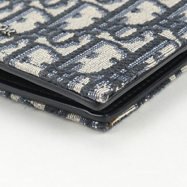 中古 ディオール 二折財布 メンズ ブランド Dior ディオールオブリーク コインケース付きウォレット ネイビー 財布 USDCD105431011