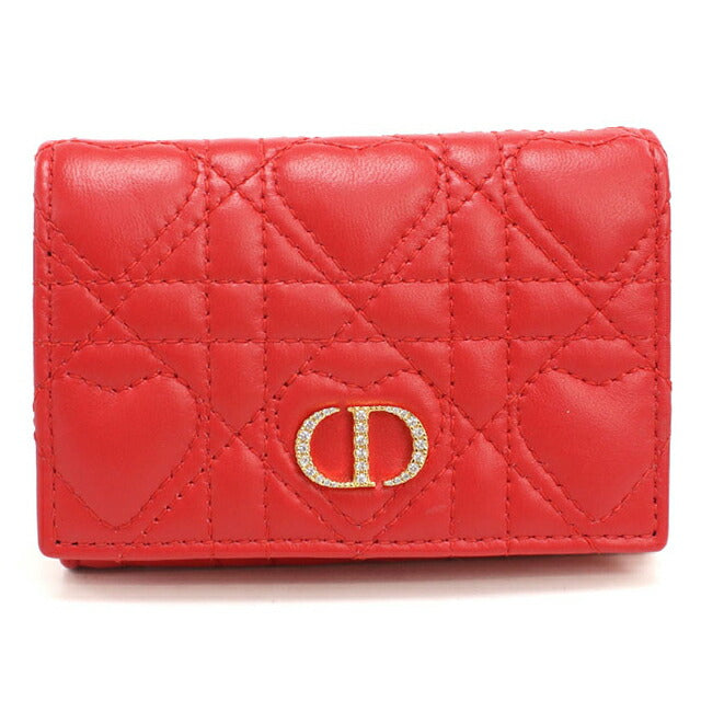 中古 ディオール 二つ折り財布 二折財布 レディース ブランド Dior ディオール カロ グリシンウォレット レッド 財布 USDCD108322011