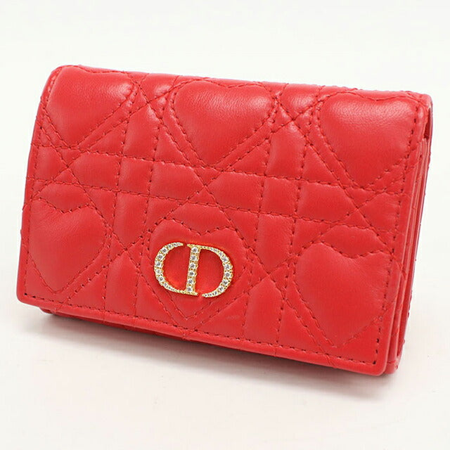 中古 ディオール 二つ折り財布 二折財布 レディース ブランド Dior ディオール カロ グリシンウォレット レッド 財布 USDCD108322011