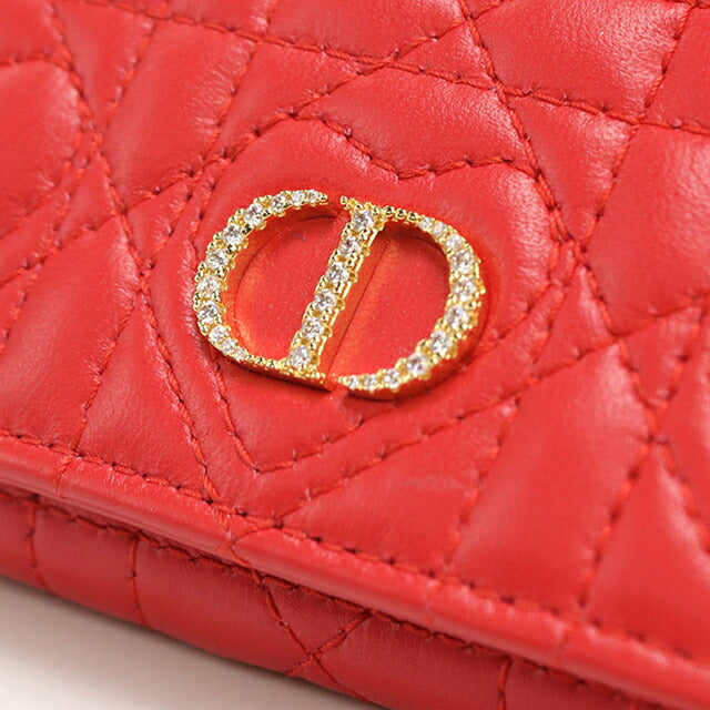 中古 ディオール 二つ折り財布 二折財布 レディース ブランド Dior ディオール カロ グリシンウォレット レッド 財布 USDCD108322011