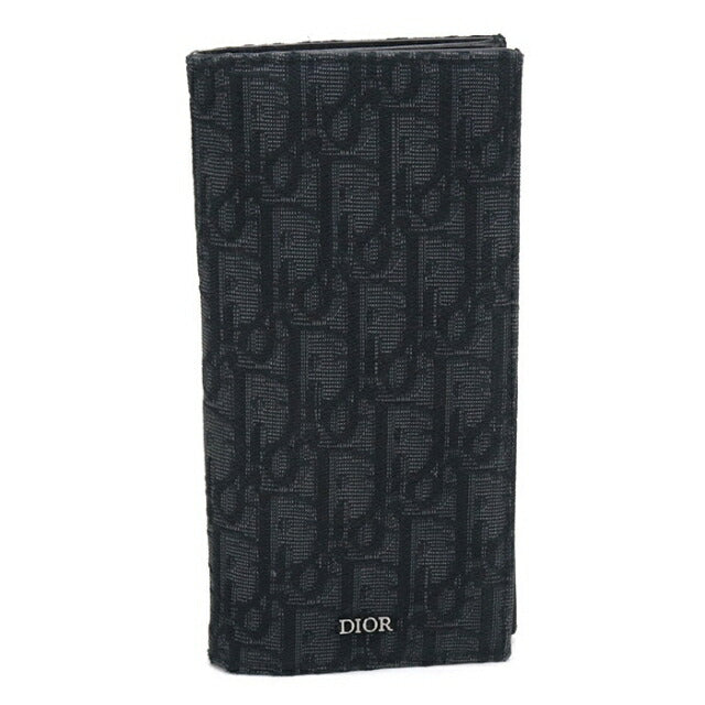中古 ディオール 長財布二折 メンズ ブランド Dior ディオール オブリーク 2つ折りロングウォレット 2OBBC002YSE_H03E ブラック USDCD112271011
