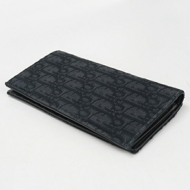 中古 ディオール 長財布二折 メンズ ブランド Dior ディオール オブリーク 2つ折りロングウォレット 2OBBC002YSE_H03E ブラック USDCD112271011