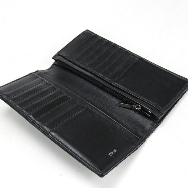 中古 ディオール 長財布二折 メンズ ブランド Dior ディオール オブリーク 2つ折りロングウォレット 2OBBC002YSE_H03E ブラック USDCD112271011