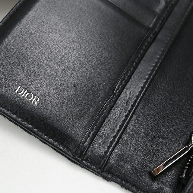 中古 ディオール 長財布二折 メンズ ブランド Dior ディオール オブリーク 2つ折りロングウォレット 2OBBC002YSE_H03E ブラック USDCD112271011