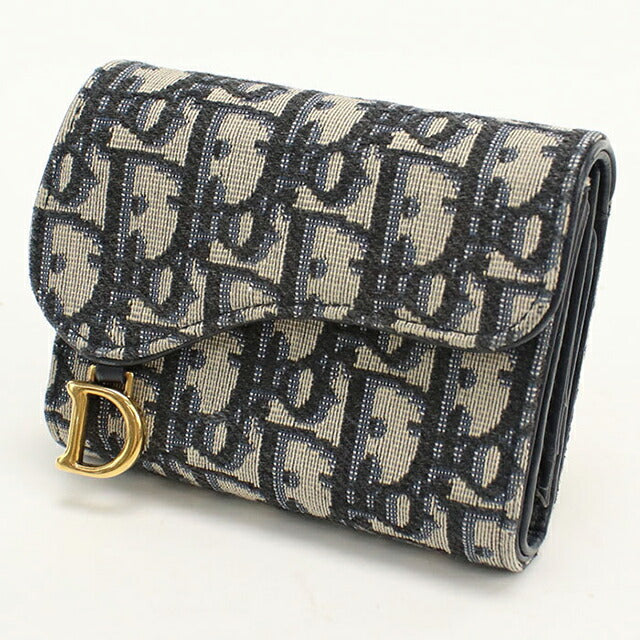 中古 ディオール 三つ折り財布 三折財布 レディース ブランド Dior サドル ネイビー USDCD114694011