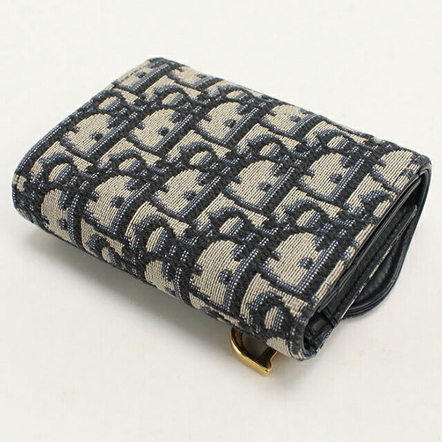 中古 ディオール 三つ折り財布 三折財布 レディース ブランド Dior サドル ネイビー USDCD114694011