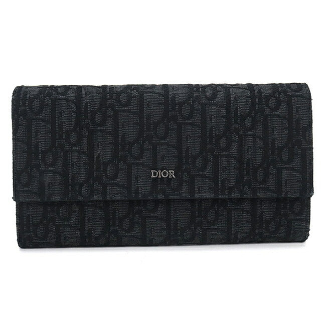 中古 ディオール 長財布二折 メンズ ブランド Dior ディオールオブリーク ロング フラップウォレット ブラック USDCD115115011