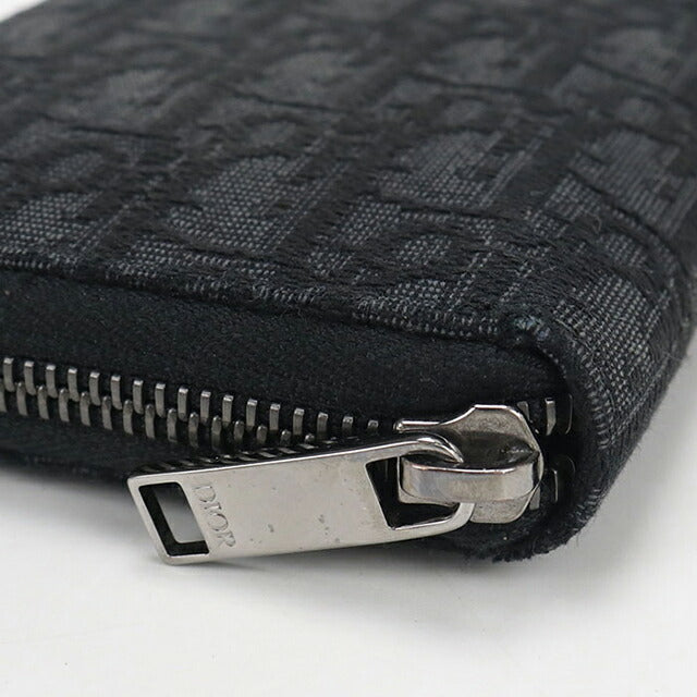 中古 ディオール 長財布ラウンドファスナー メンズ ブランド Dior ディオールオブリーク ロングジップウォレット 2ESBC317YSE_H03E ブラック USDCD115426011