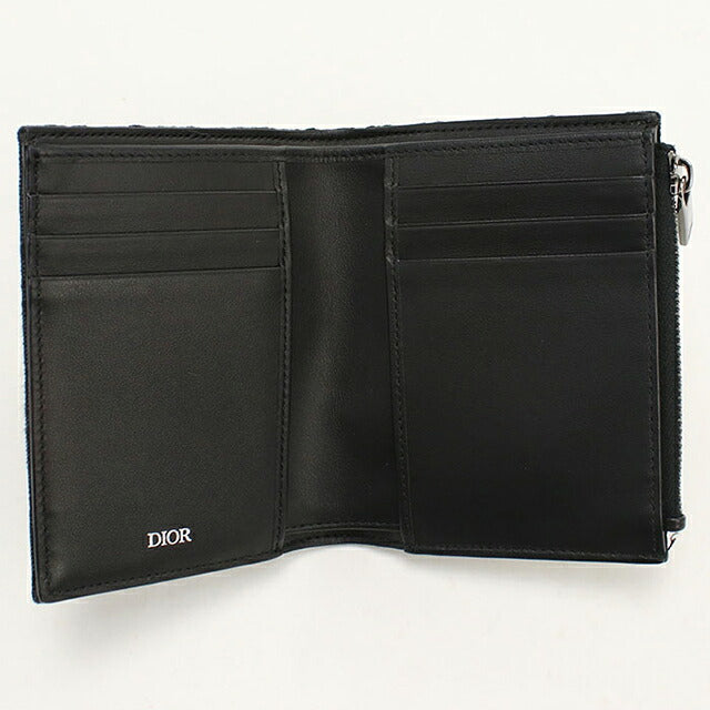中古 ディオール 二つ折り財布 二折財布 コンパクト メンズ ブランド Dior ディオールオブリーク 2ESBC319YSE_H03E ブラック USDCD117059011