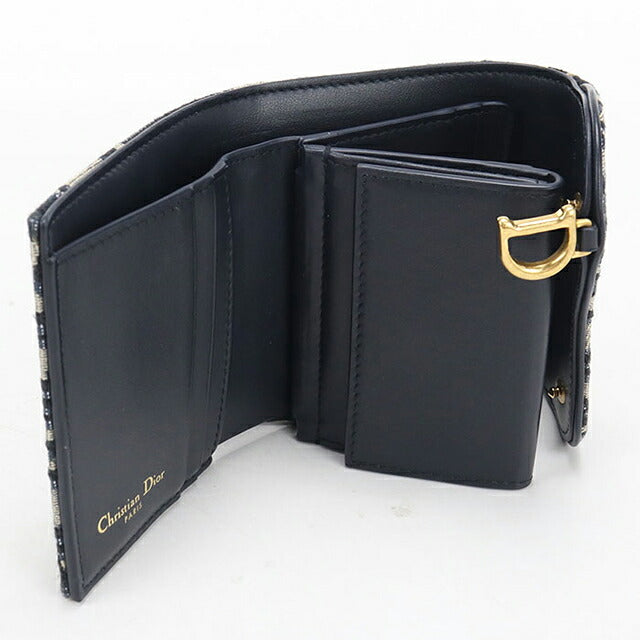 中古 ディオール 三つ折り財布 三折財布 コンパクト レディース ブランド Dior サドル ロータスウォレット S5652CTZQ_M928 ネイビー USDCD117533011