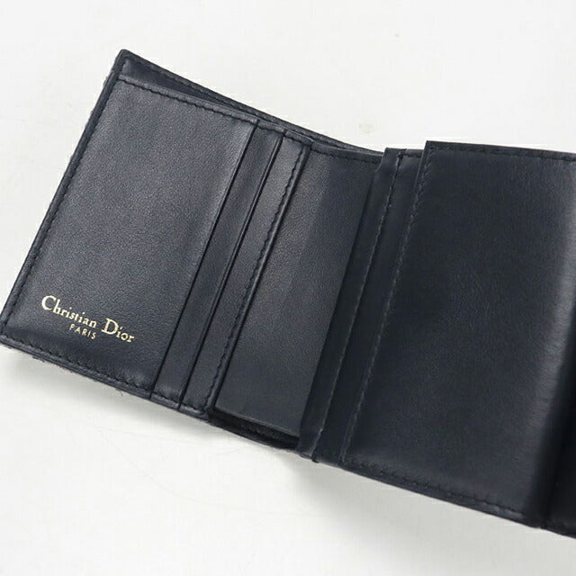 中古 ディオール 三つ折り財布 三折財布 コンパクト レディース ブランド Dior サドル ロータスウォレット S5652CTZQ_M928 ネイビー USDCD117533011