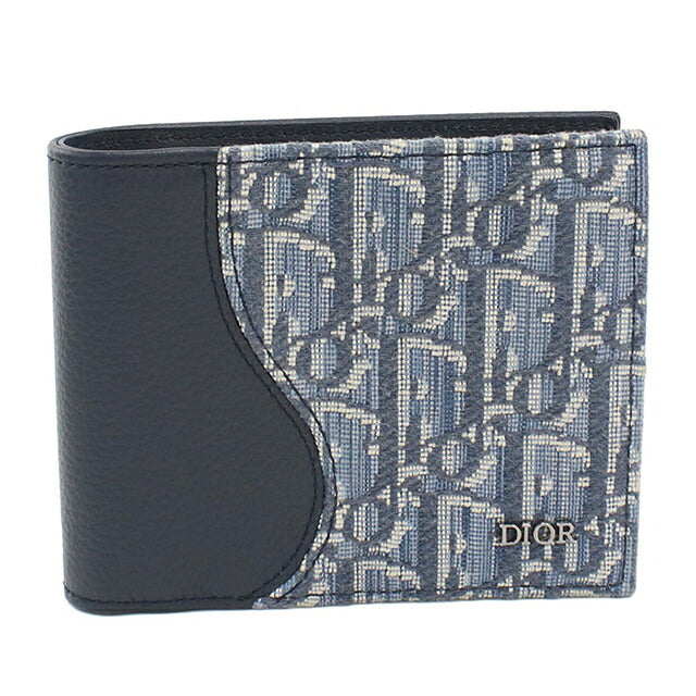 中古 ディオール 二つ折り財布 二折財布 コンパクト メンズ ブランド Dior サドル 2ADBC306YKS ネイビー USDCD117633011