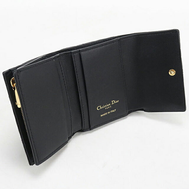 中古 ディオール 三つ折り財布 三折財布 コンパクト レディース ブランド Dior ディオール カロ ハイビスカス ウォレット S5209UWHC_M900 ブラック USDCD119444011