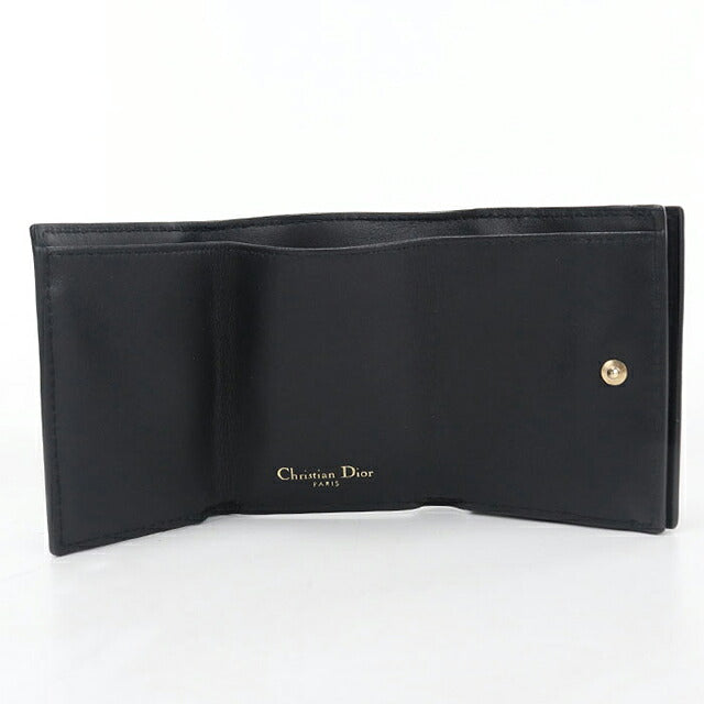 中古 ディオール 三つ折り財布 三折財布 コンパクト レディース ブランド Dior 30 モンテーニュ コンチネンタルウォレット レザー ブラック USDCD120380011