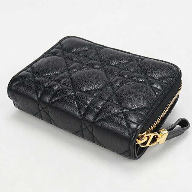 中古 ディオール 二つ折り財布 二折財布 コンパクト レディース ブランド Dior ディオール カロ Scarlet ウォレット S5032UWHC_M900 ブラック USDCD120741011
