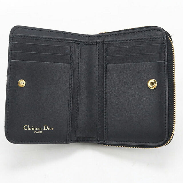 中古 ディオール 二つ折り財布 二折財布 コンパクト レディース ブランド Dior ディオール カロ Scarlet ウォレット S5032UWHC_M900 ブラック USDCD120741011