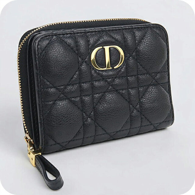 中古 ディオール 二つ折り財布 二折財布 コンパクト レディース ブランド Dior ディオール カロ Scarlet ウォレット S5032UWHC_M900 ブラック USDCD120741011