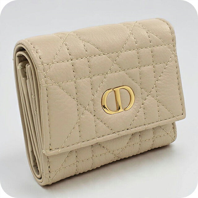 中古 ディオール 三つ折り財布 三折財布 コンパクト レディース ブランド Dior ディオール カロ ハイビスカス ウォレット S5938OUTE ベージュ USDCD120974011