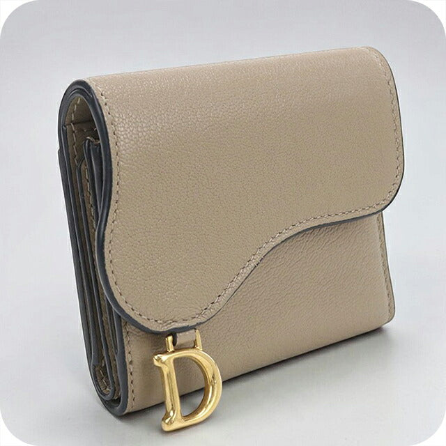 中古 ディオール 三つ折り財布 三折財布 コンパクト レディース ブランド Dior サドル ロータス ウォレット S5652CCEH ベージュ USDCD121429011