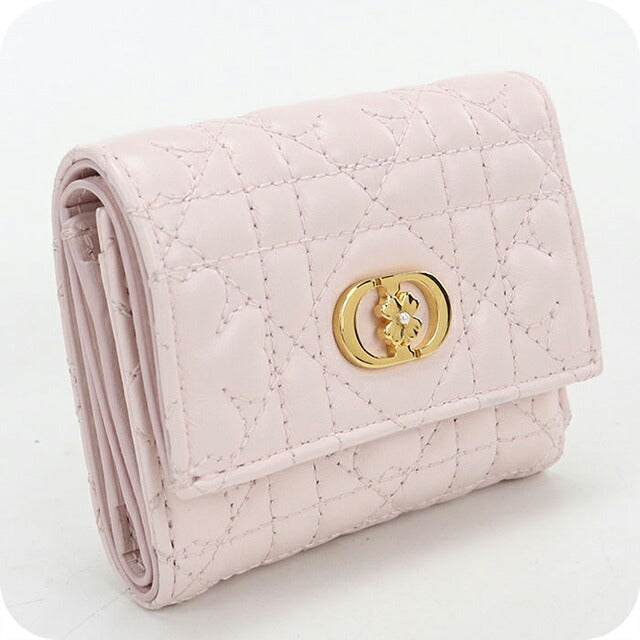 二手 Dior 三折钱包 三折钱包 紧凑女式品牌 Dior Dior Karo Hibiscus 钱包皮革粉色 USDCD121577011