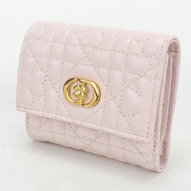 二手 Dior 三折钱包 三折钱包 紧凑女式品牌 Dior Dior Karo Hibiscus 钱包皮革粉色 USDCD121577011