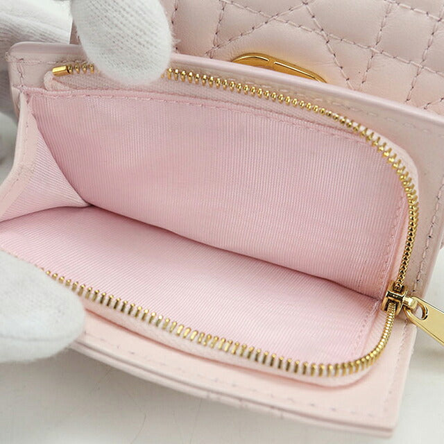 二手 Dior 三折钱包 三折钱包 紧凑女式品牌 Dior Dior Karo Hibiscus 钱包皮革粉色 USDCD121577011