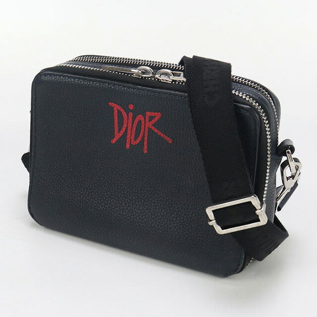 中古 ディオール 斜め掛け ショルダーバッグ メンズ ブランド Dior ステューシー コラボ レザー ネイビー バッグ USDCD93448011