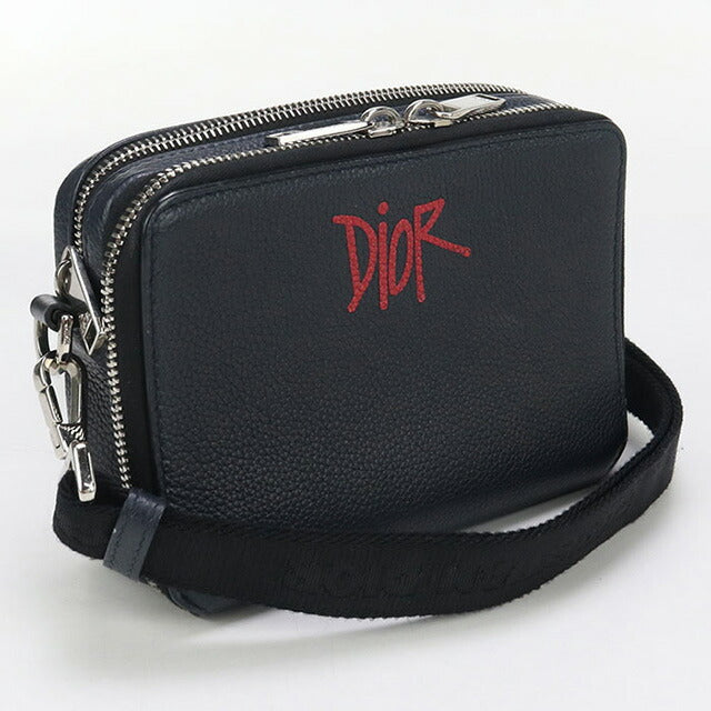 中古 ディオール 斜め掛け ショルダーバッグ メンズ ブランド Dior ステューシー コラボ レザー ネイビー バッグ USDCD93448011