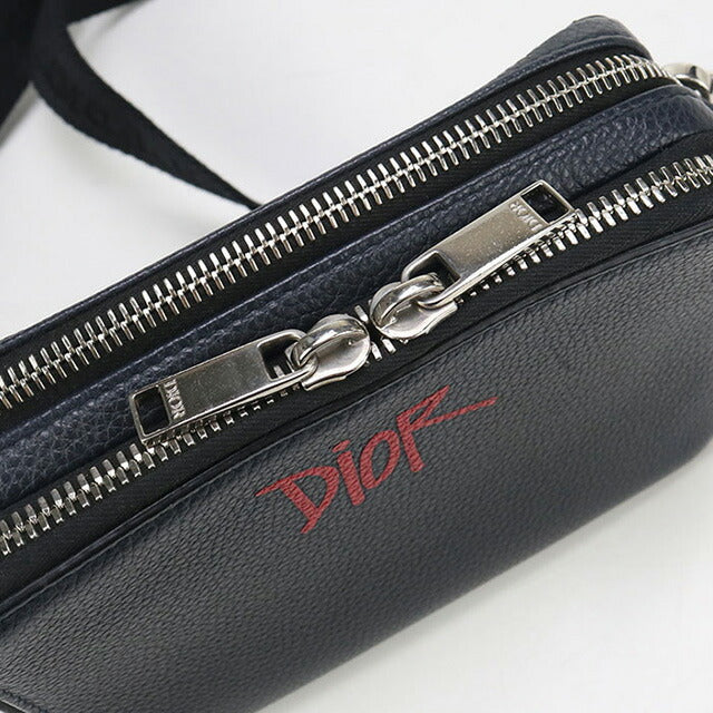 中古 ディオール 斜め掛け ショルダーバッグ メンズ ブランド Dior ステューシー コラボ レザー ネイビー バッグ USDCD93448011