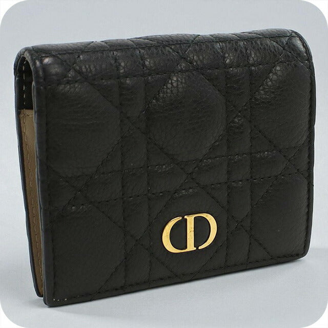 クリスチャンディオール 財布 二つ折り CDロゴ ブラック系 レザー 本革 Christian Dior クリスチャンディオール 二つ折り財布 レザー CD