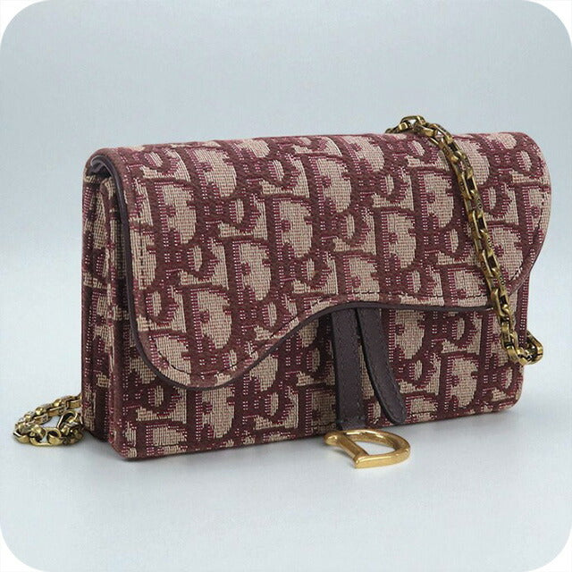 Dior ディオール オブリーク サドル チェーン ウォレット ショルダーバッグ S5614CTZQ キャンバス ネイビー  レディース【中古】 Christian Dior】クリスチャンディオール『ディオール オブリーク