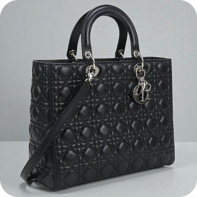 中古 ディオール ハンドバッグ レディース ブランド Dior レディディオール バッグ ラージ CAL44561 ブラック バッグ USDCD99793011